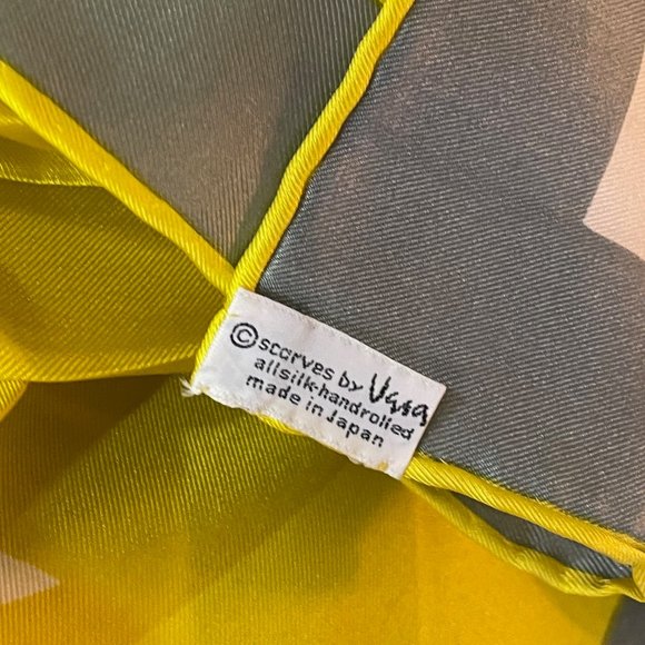 Vera Neumann Vintage Silk Scarf Abstract Geometric Gray Yellow Large Japan 23x23 - Picture 3 of 6